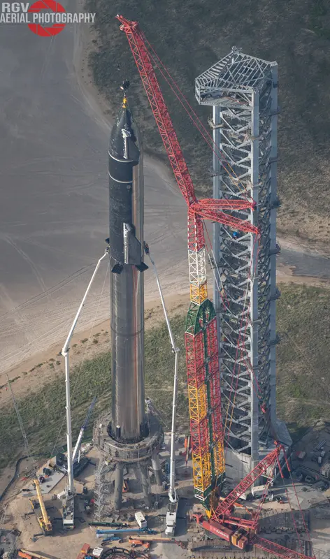 Starship/Booster Full Stack Aerial Image